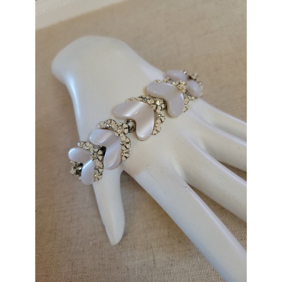 Vintage BSK Heart Shaped Moon Glow Thermoset Rhinestone  Bracelet Missing Stones - Picture 2 of 16